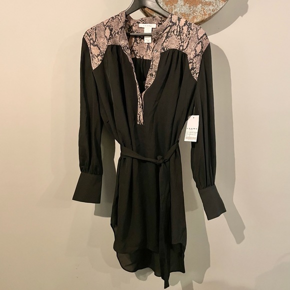 FRAME Black Silk Dress with Snake Print Accents, Sz Small S - Picture 2 of 6